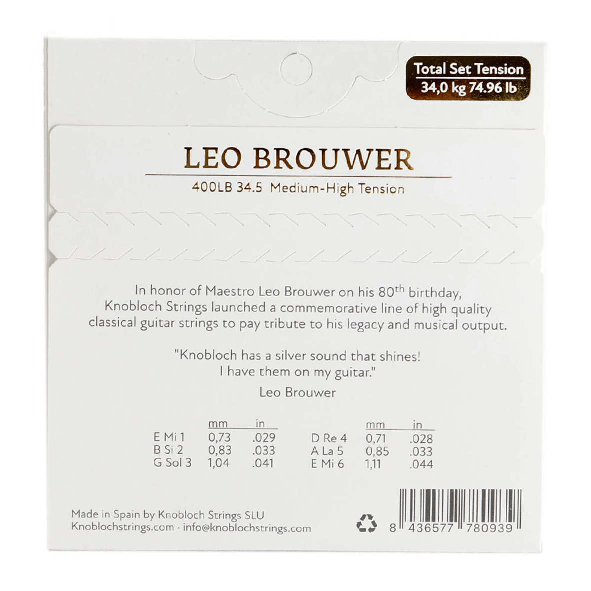 سیم گیتار Knobloch مدل 400LB نمای پشت – بسته‌بندی اورجینال نوبلوخ و مشخصات فنی