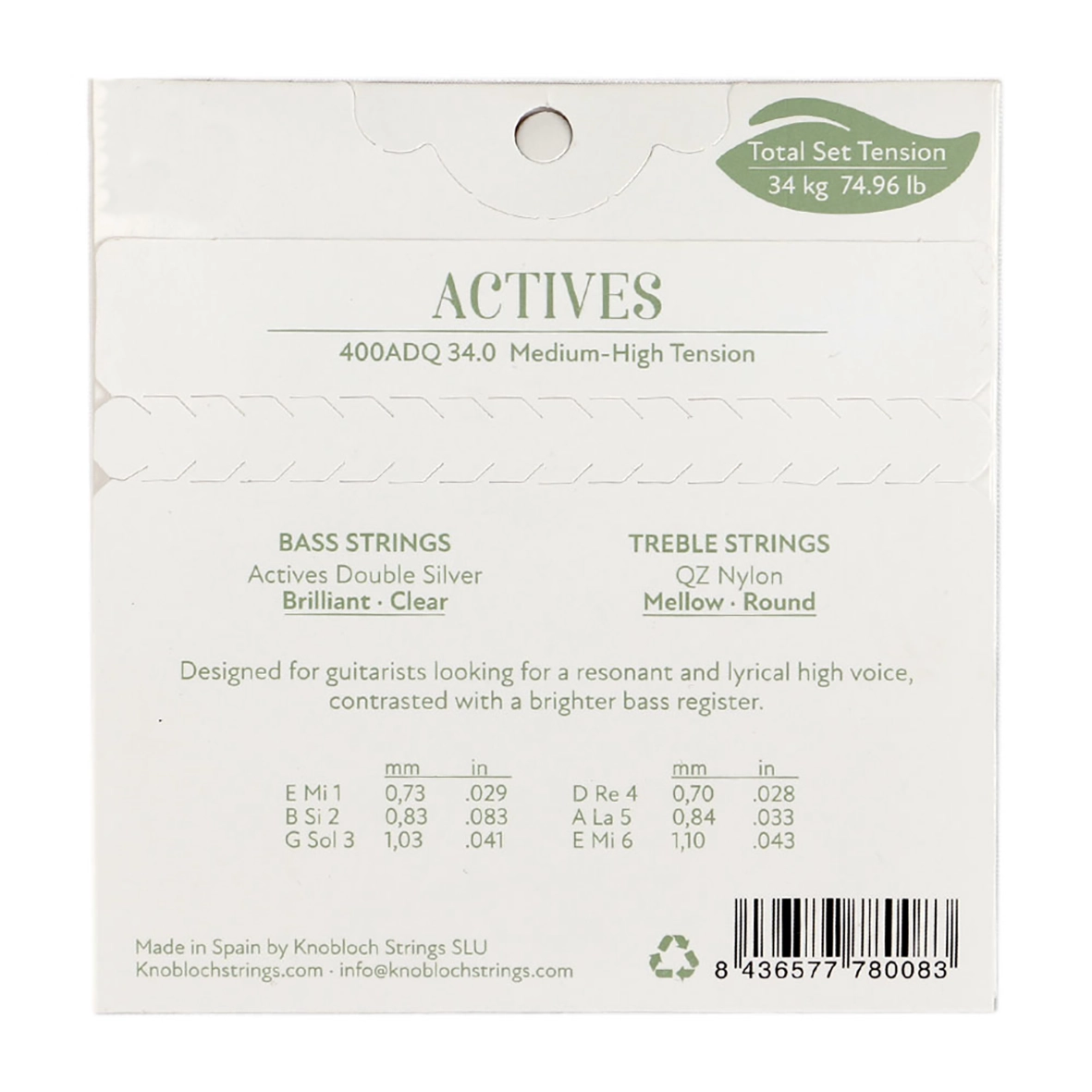 اطلاعات و مشخصات فنی سیم گیتار کلاسیک نبلوخ مدل 400 ADQ تنشن متوسط
