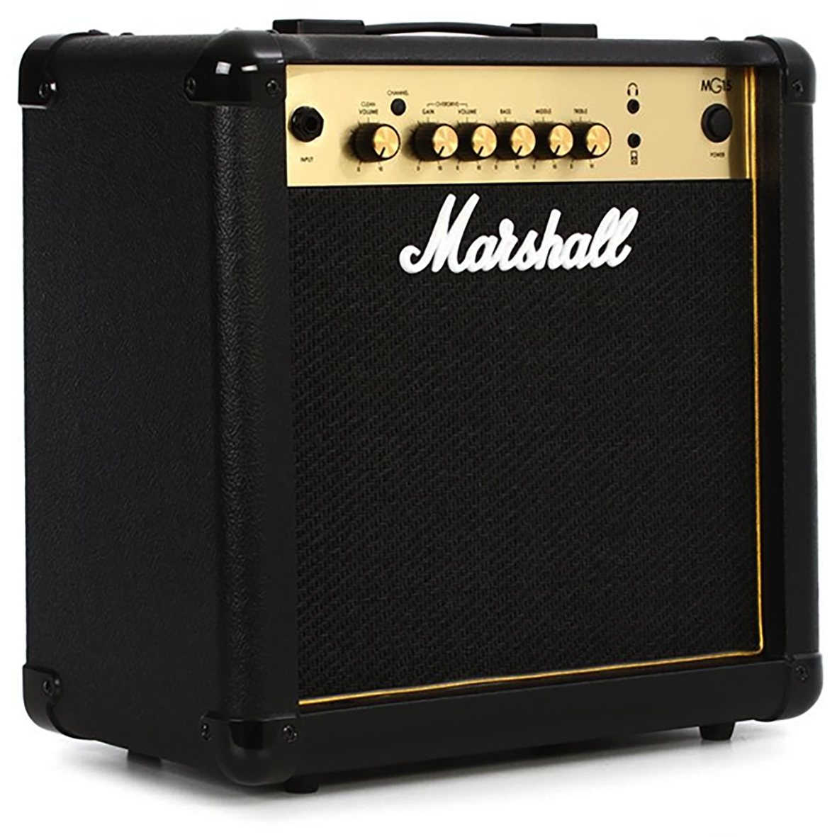  امپلی گیتار مارشال Marshall MG15 نمای روبرو با پنل طلایی
