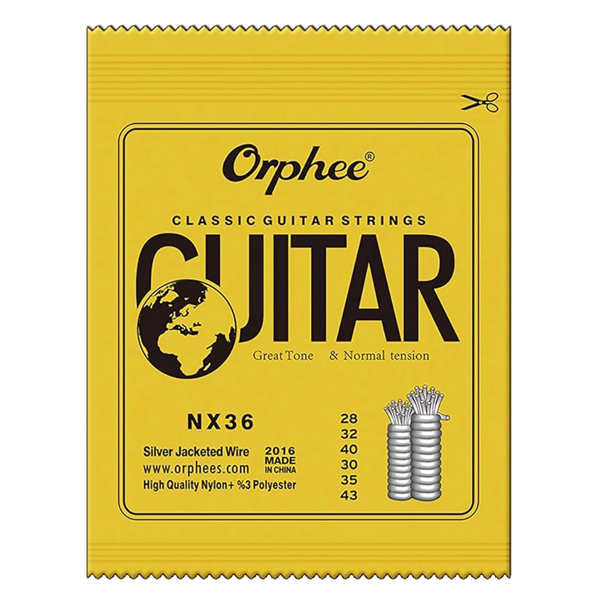 خرید سیم گیتار کلاسیک Orphee NX36 |  با سیم‌های بم روکش نقره و گِیج استاندارد