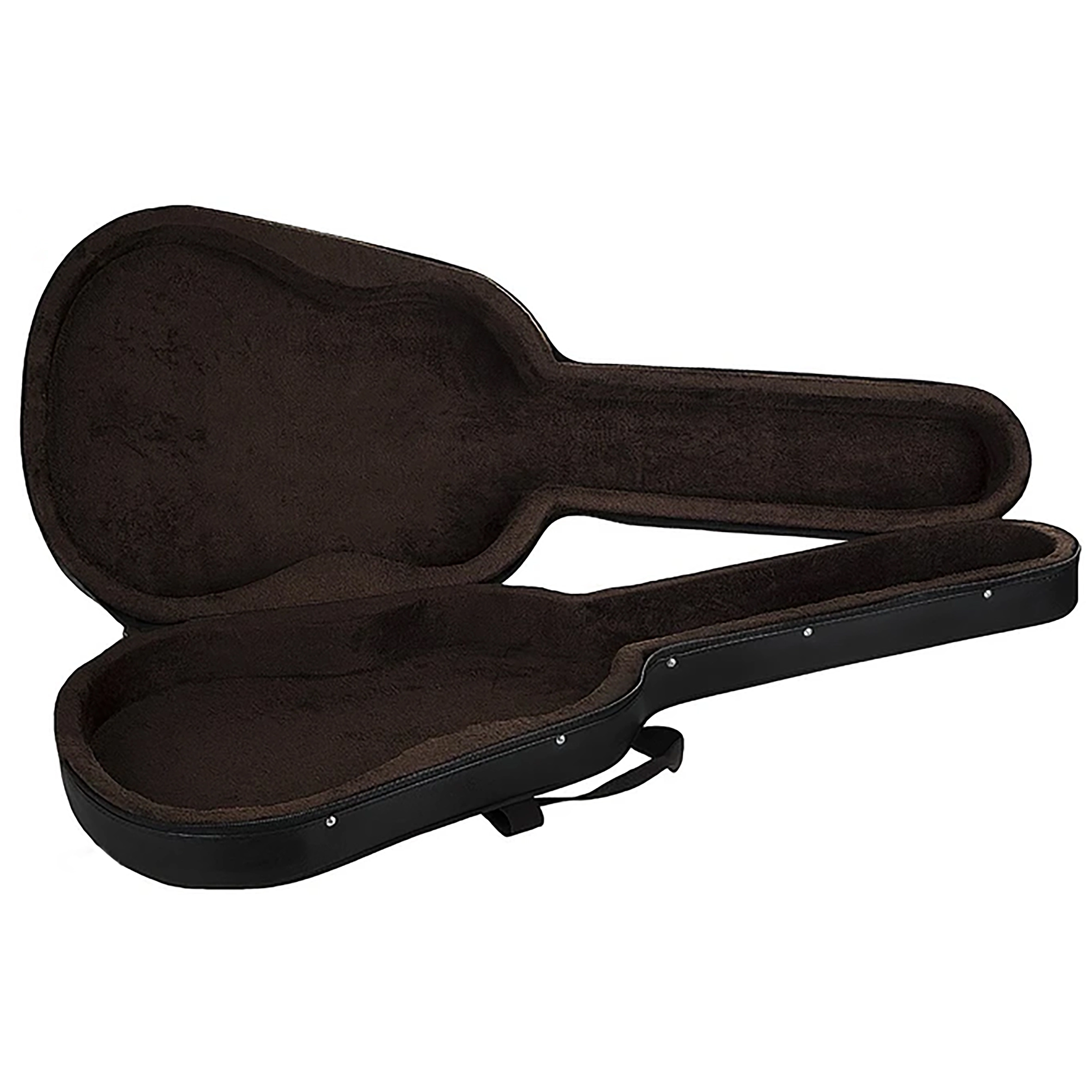 نمای داخلی هاردکیس گیتار کلاسیک با آستر مخملی قهوه‌ای