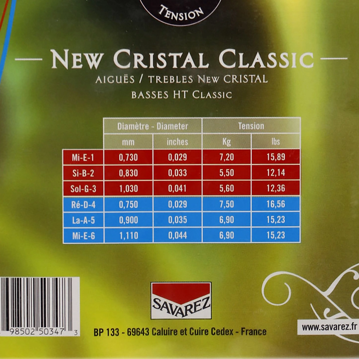 مشخصات فنی سیم‌های گیتار ساوارز مدل 540CRJ  Cristal Corum High Tension