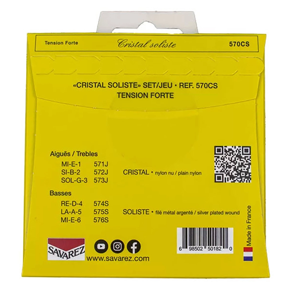 «بسته‌بندی سیم گیتار ساوارز مدل 570CS سری New Cristal Corum ساخت فرانسه توضیحات مربوط به مشخصات فنی سیم گیتار