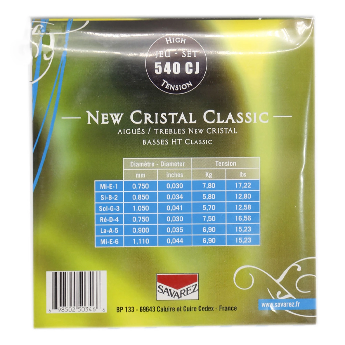 مشخصات فنی سیم‌های گیتار ساوارز مدل 540CJ Cristal Corum Normal Tension