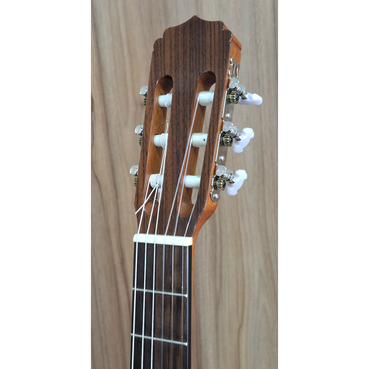 عکس نزدیک از سر دسته گیتار اریا ak80 با ماشین‌سری کرومی و طراحی کلاسیک مناسب نمایش جزئیات کیفیت ساخت گیتار
