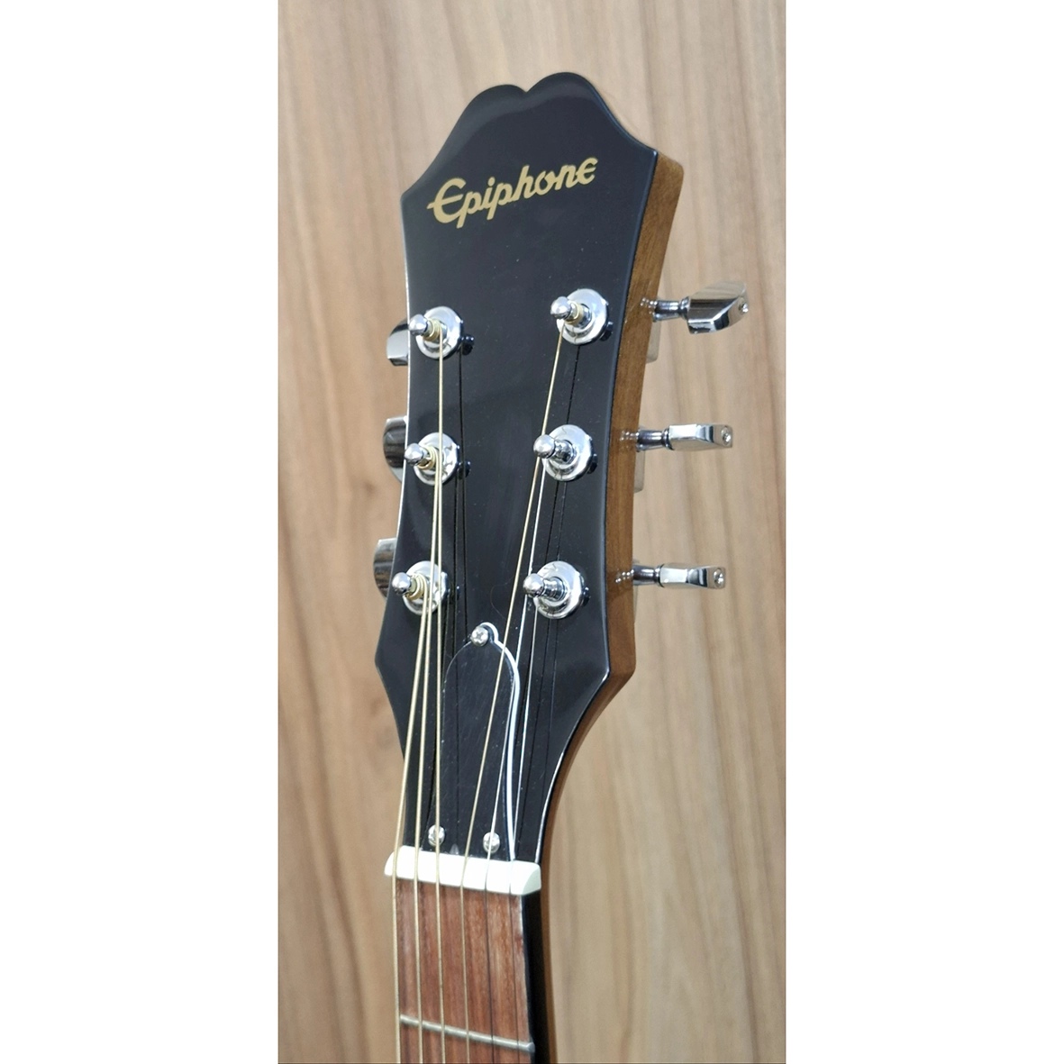 	نمای نزدیک سرکوک‌ها و لوگوی Epiphone DR-100