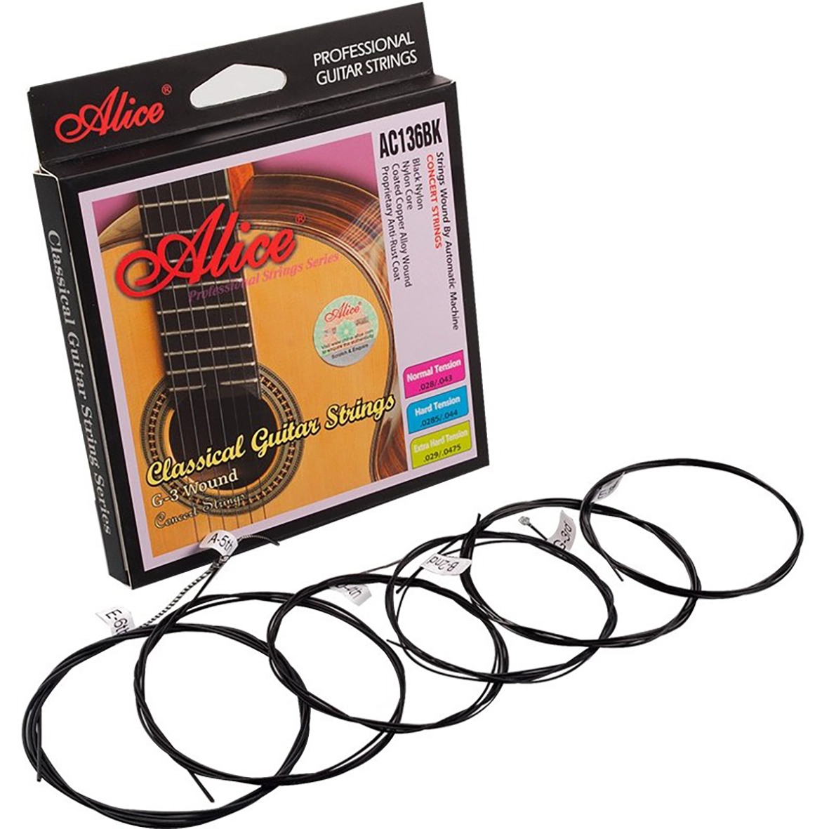 ست کامل سیم گیتار آلیس مدل AC136BK با سیم‌های مشکی