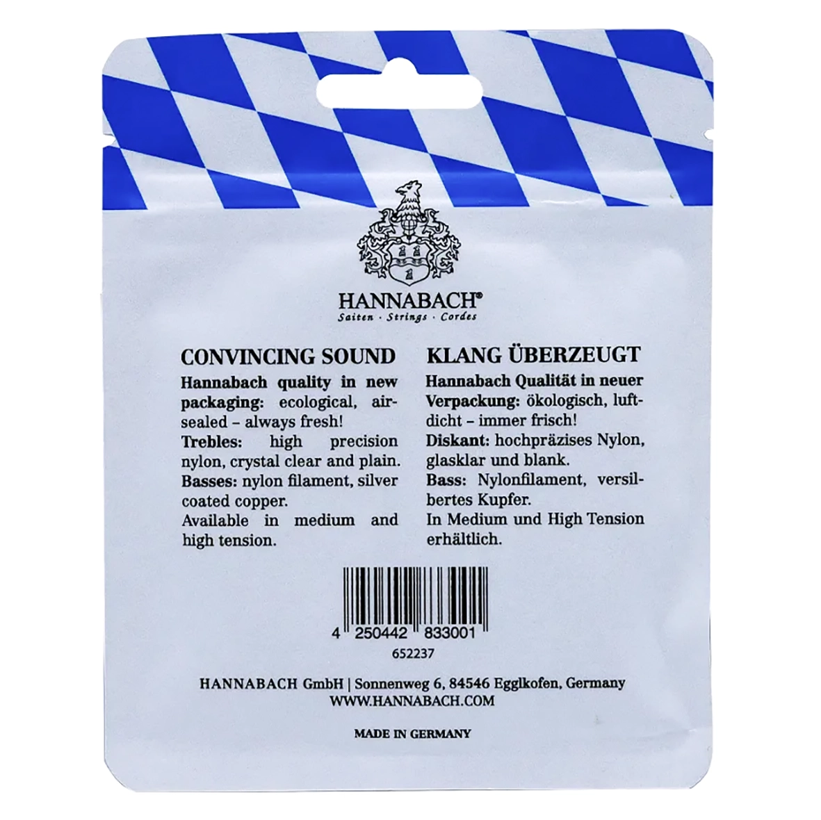 نمای پشت بسته سیم Hannabach 500MT با توضیحات مشخصات