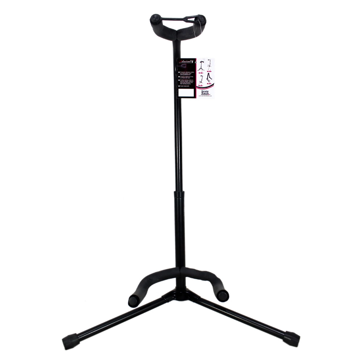 نمای روبروی پایه گیتار Senator Stand به همراه برچسب محصول