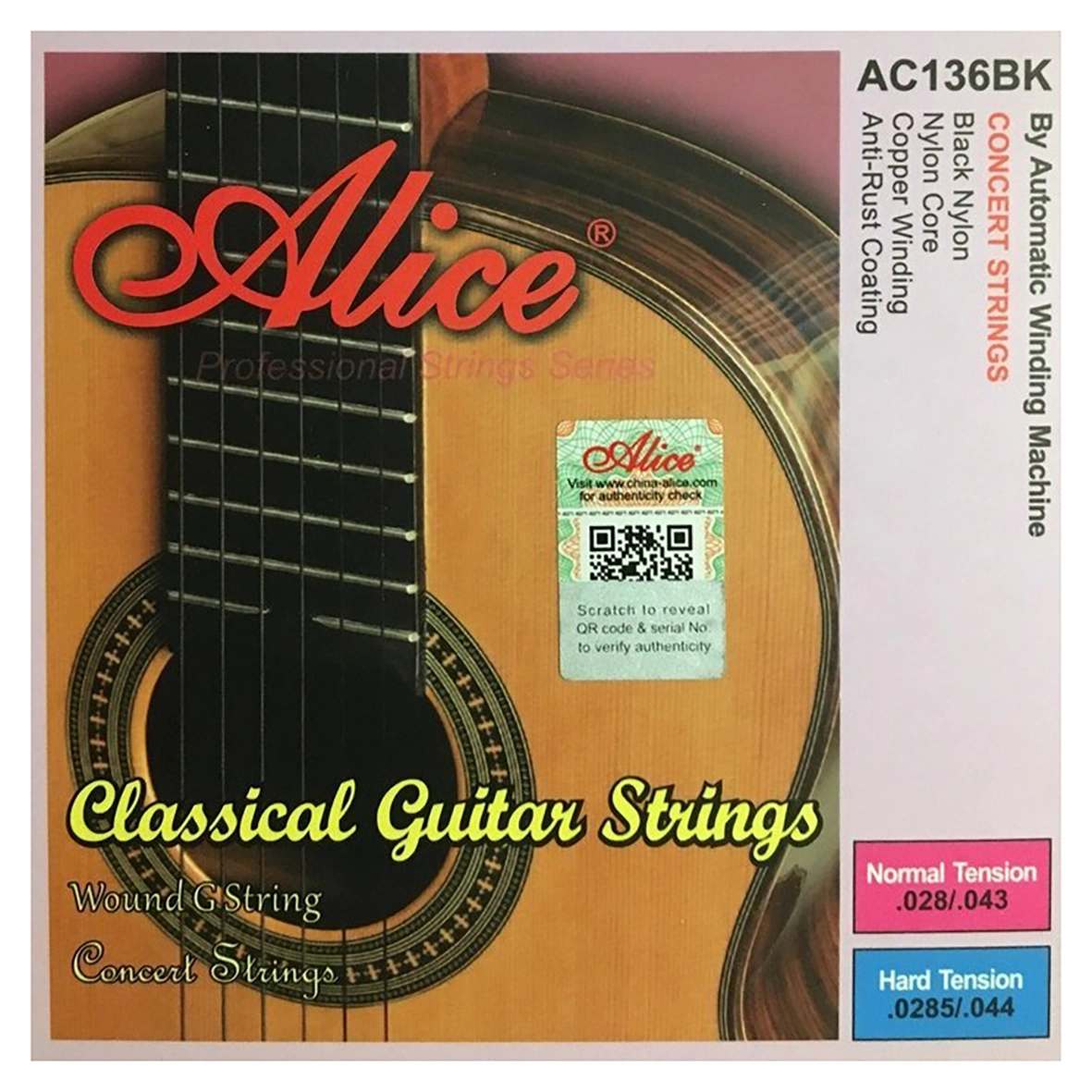 سیم گیتار کلاسیک آلیس مدل Alice AC136BK – تنشن نرمال، ظاهر مشکی، صدای شفاف و ماندگار